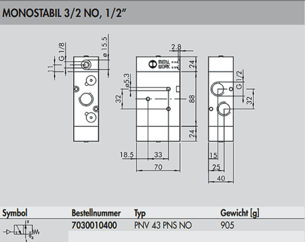 Ventile Reihe 70, pneumatisch, 1/2" Monostabil – Bild 2