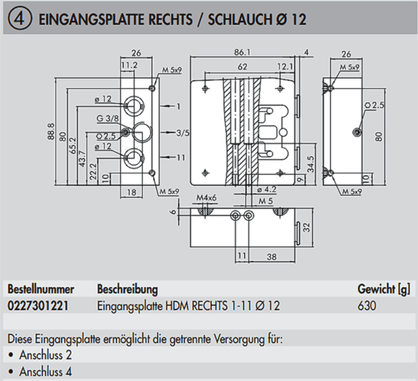 Eingangsplatte HDM RECHTS 1-11 d  12