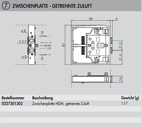 Zwischenplatte HDM, getrennte Zuluft