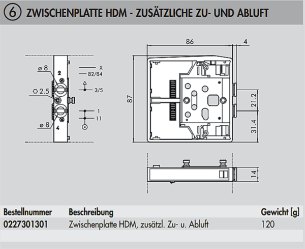 Zwischenplatte HDM, zusätzl. Zu- u. Abluft